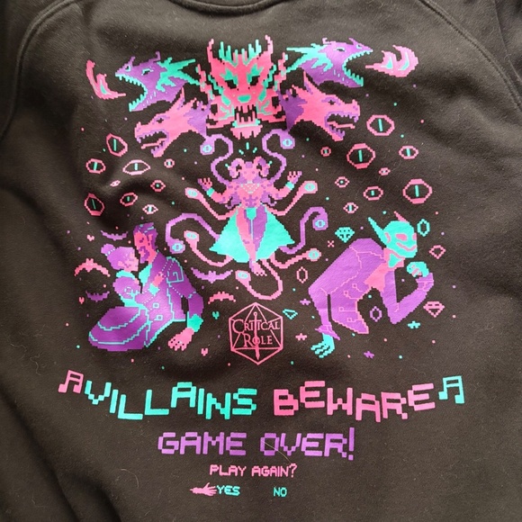 Critical Role Villains Beware Game Over Pixel Art Black Sweatshirt - Large NWOT - Picture 5 of 15